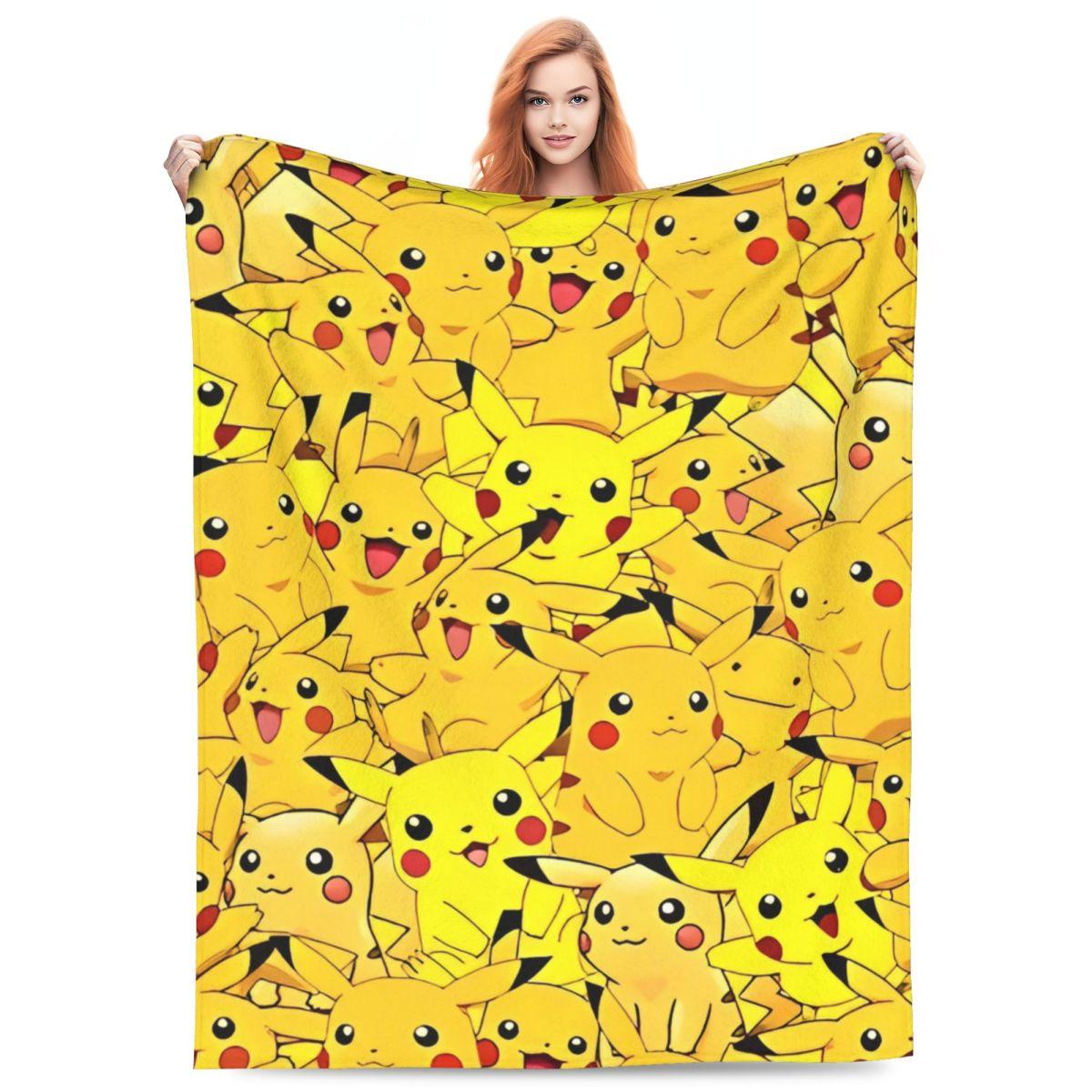 Pikachu Cartoon Anime Knitted Blankets Pokemoned Flannel Throw Blanket Bedroom Sofa Printed Soft Warm Bedsprea 75X95CM
