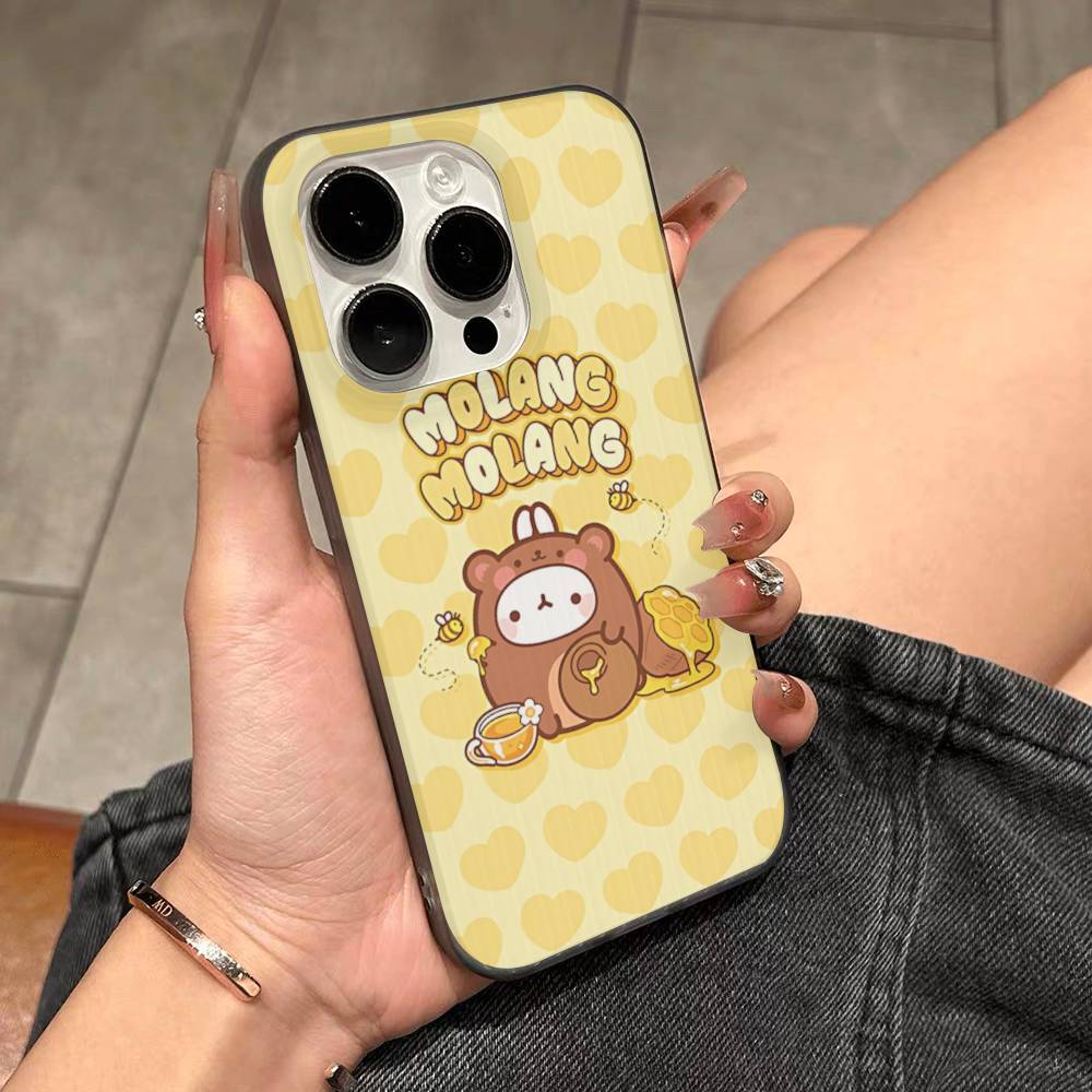 Kawaii Niedliches Kaninchen M-MolangS Anime Für IPhone 17 16 15 Plus Pro Max 12 14 Plus 11 13 Welle Geriffelt Streifen Funda Handyhülle