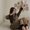 Pajamas Set Women's Fashion Leopard Print Long-Sleeved Sleepwear Loungewear Ladies Upscale Homewear