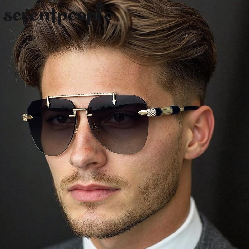 Steampunk Oversized Rimless Pilot Sunglasses Men Luxury Brand Trendy Oval Metal Punk Sun Glasses Retro Outdoor Shades UV400