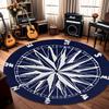 Nautical Anchor Round Rug Rope Border Coastal Modern Home Decor Circle Carpet Soft Non-Slip Floor Mat for Living Room Bedroom