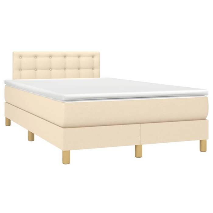 Exclusive House - Slatted Bed Base Mattress and LED Cream 120x190 Cm Fabric