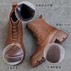 Vintage British Leather Martin Boots Autumn and Winter Thick Heel Fleece Women's Boots Versatile Round Head High Heel Short Boots