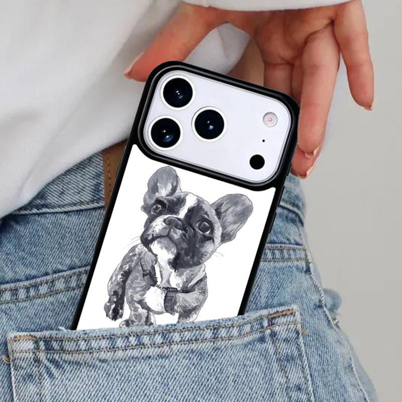 Cartoon French Bulldog Soft Phone Case for iPhone 16e 15 14 13 12 17 Pro Max Plus Air 17pro Cover Coque