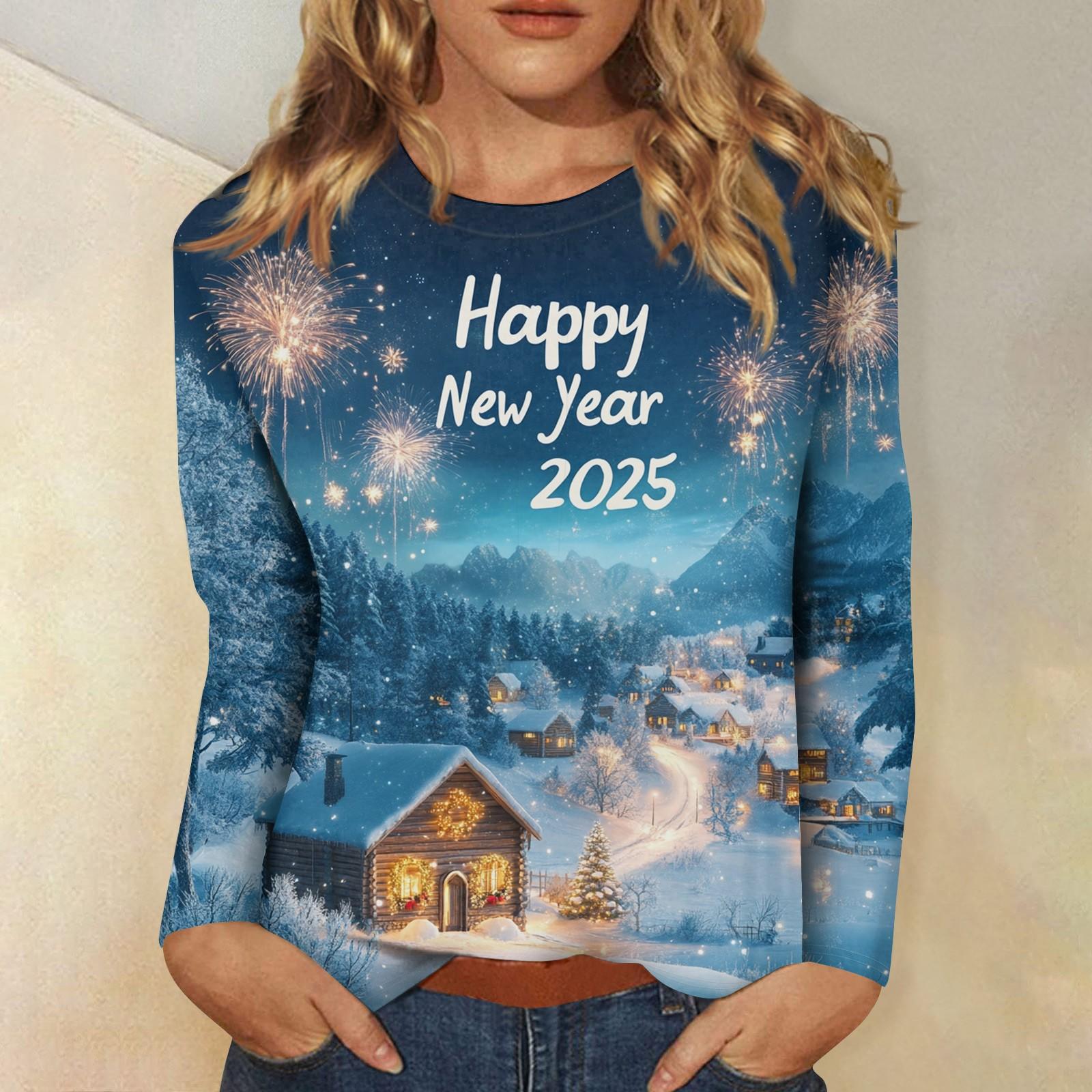 

Женский повседневный модный сексуальный удобный рождественский принт с круглым вырезом и длинными рукавами M