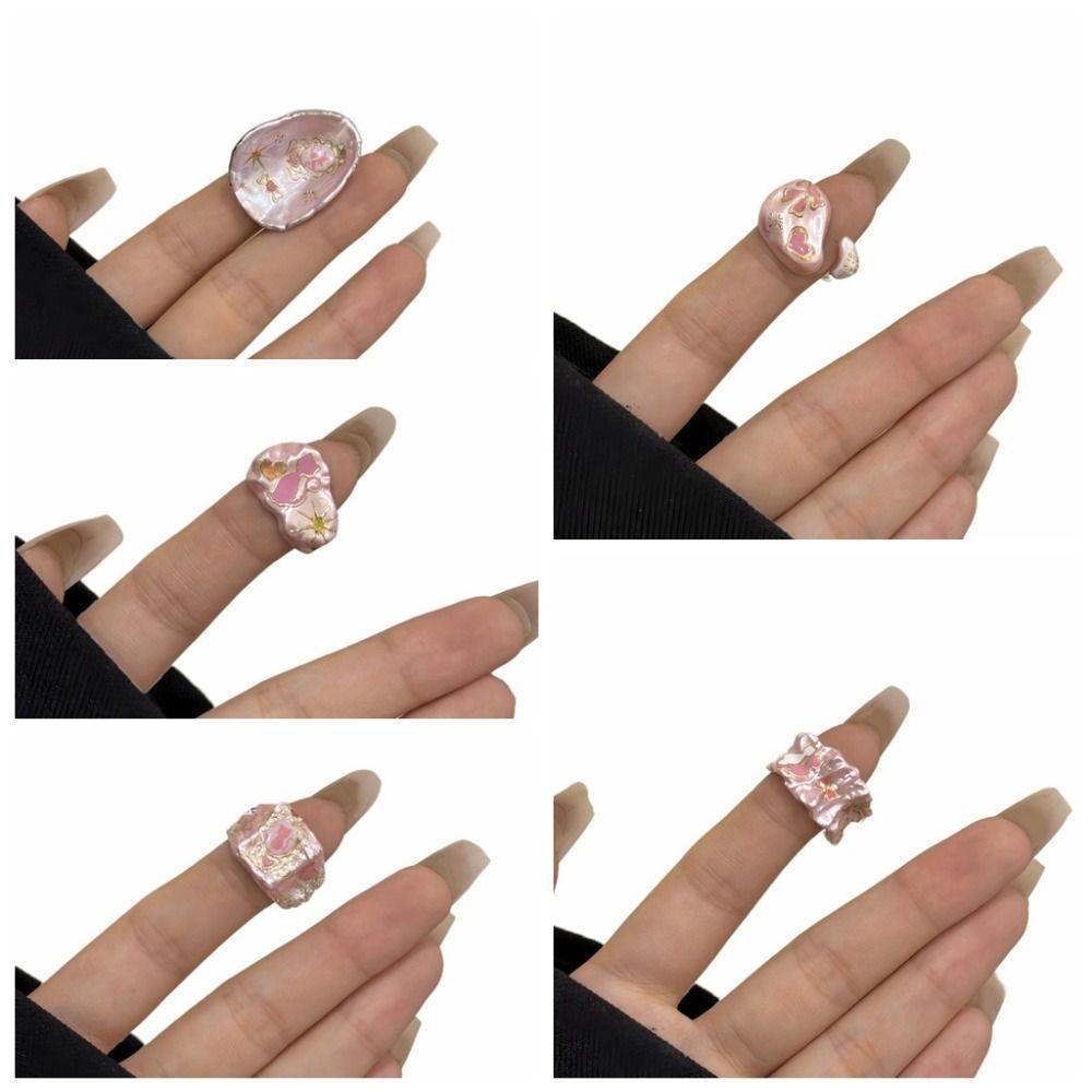 Cartoon Cat Enamel Drip Oil Ring Adjustable Cuff Ring Pink Opening Ring  Festival Ornaments