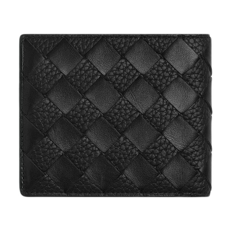 Bottega Veneta Intrecciato Woven Double Fold Calfskin Wallet Women wallet Black 743211V63U11000