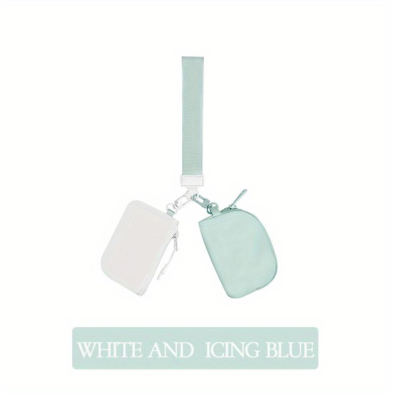 Double Pouch Wristlet Keychain Wallet Small Zipper Coin Purse Women Portable Detachable Key Card Holder Change Pocket Handbag