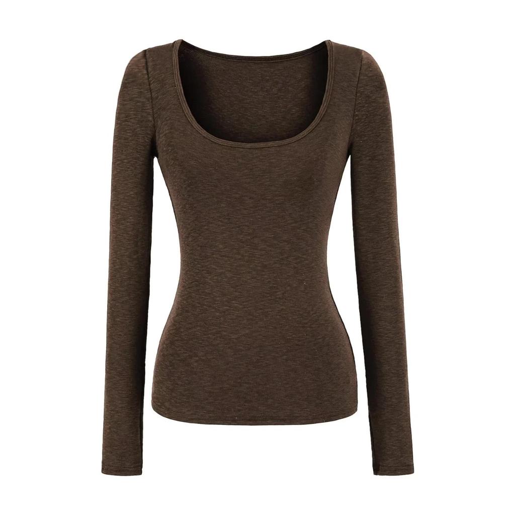 American Spice U-Neck Snowflake Cashmere Long-Sleeve Women's Slim Fit T-Shirt for Spring/Autumn
