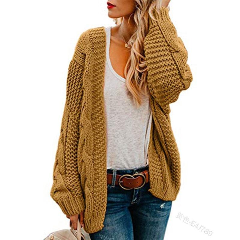 

Women s Loose Knit Cardigan Casual Open Front Long Sleeve Sweater Coat Autumn Winter Chunky Knit Outerwear XXXL жовтий