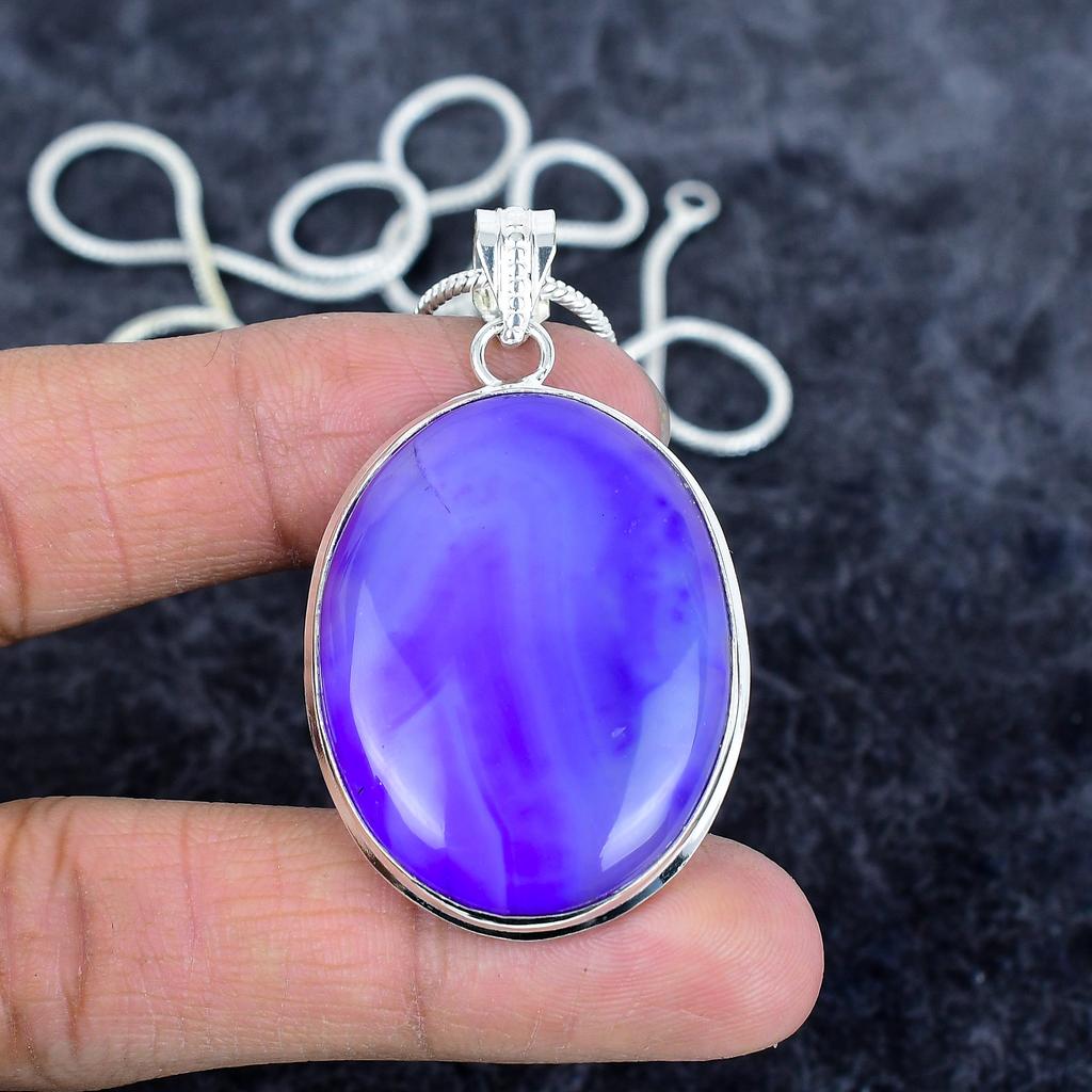 Purple Lace Agate Gemstone 925 Sterling Silver Jewelry Pendant 2.17" M-2952