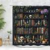Vintage Library Shower Curtain Skull Candles Old Books Bookshelf Cat Plant Cartoon Home Polyester Fabric Bathroom Decor Curtains
