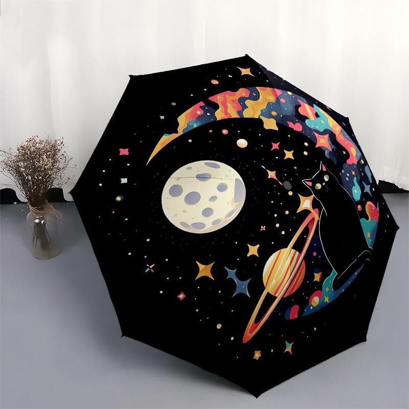 1pc Space Cat Adventure Umbrella with Plastic Handle, Suitable for All Seasons Outdoor PT417