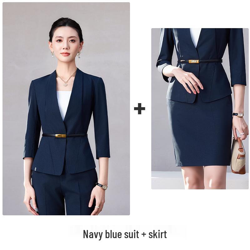 2026 Women's Professional Suit Set with Seven-Sleeve Jacket & Skirt for Beauty Salon