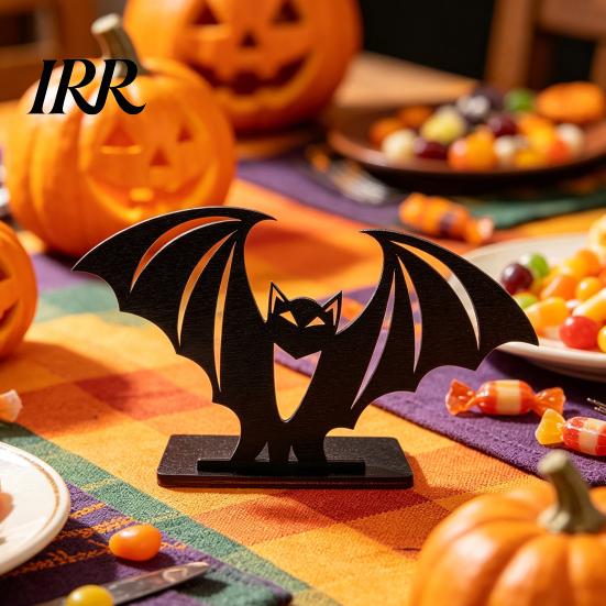 Stable Wooden Candle Holder Halloween Bat Ornament, Solid Wood Tea Holder, Home Decorations Spooky Decoration, for Desktop Electronic Candles