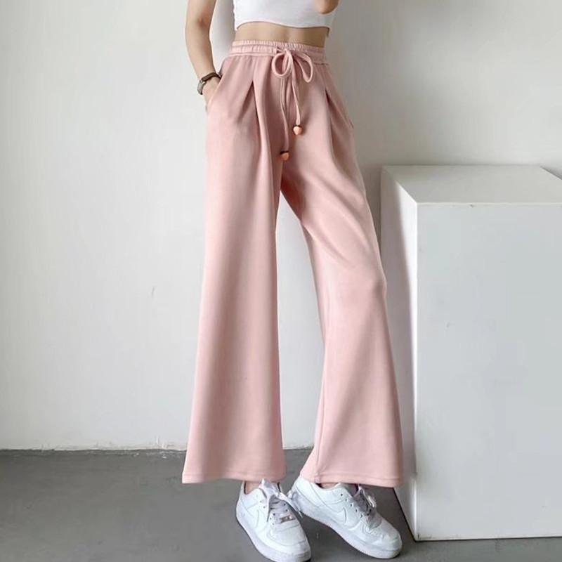 HALLO-MODE Frauen Elastische Taille HOHE Qualität Breite Lege Hosen Gestrickte Herbst Winter Sport Hosen Baumwolle Gestrickte Kausalen Hosen