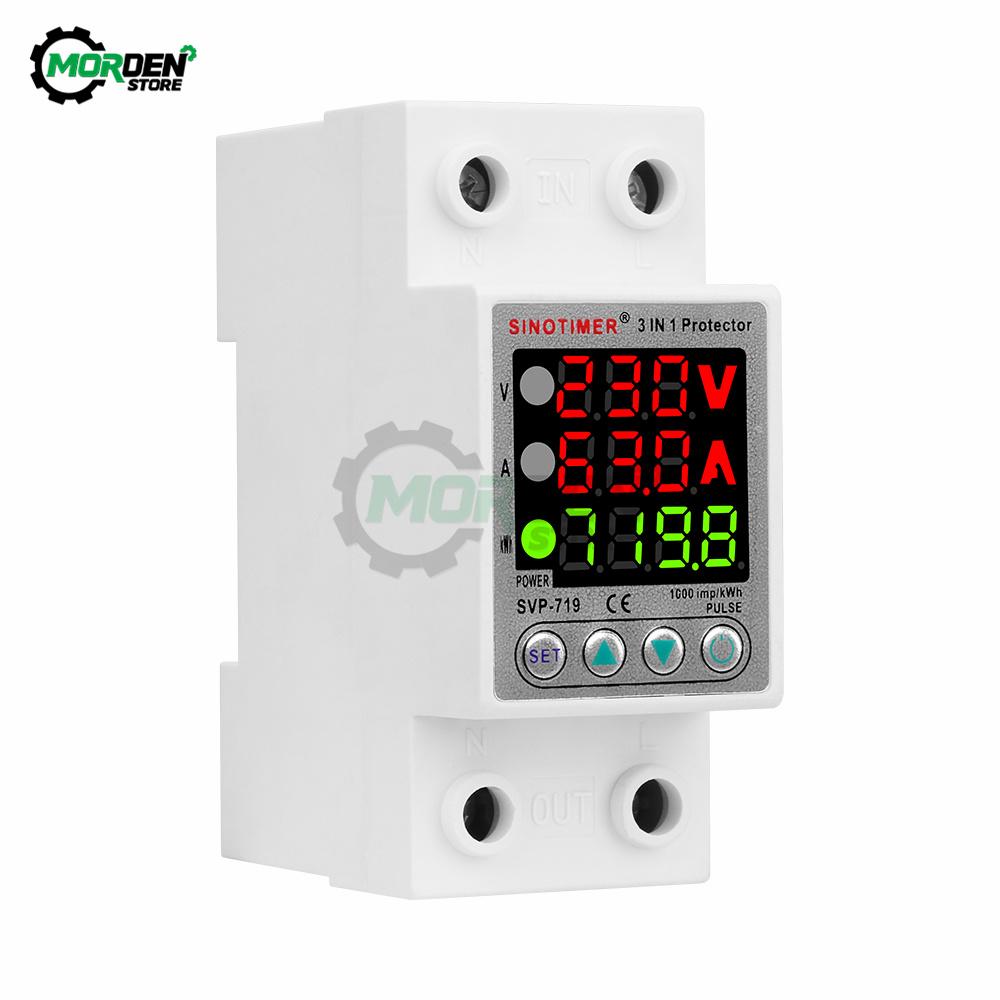61A 111V 1IN1 Display Din Rail Adjustable Over Under Voltage Device Protector Relay With Over Current Protection Power Supply
