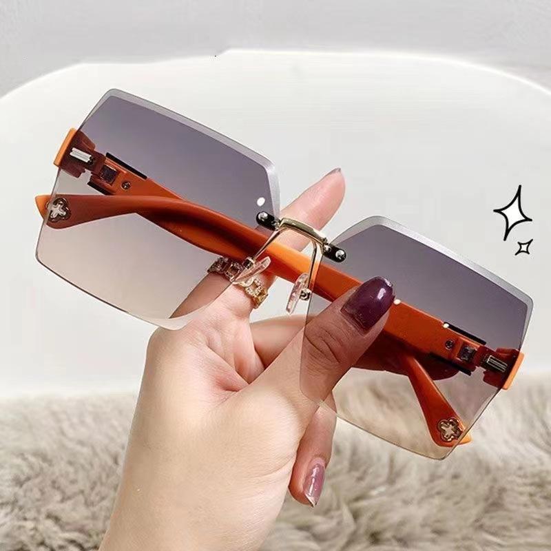 Gradient Lens Rimless Sunglasses for Men and Women Cut Edge Glasses for Outdoor Beach Eyewear UV400 Protection