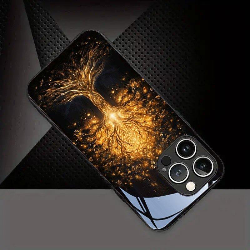 Jinhui Lebensbaum Muster Gehärtetes Glas Schwarze Handyhülle Für Samsung Galaxy S25 S24 S23 Ultra Plus FE Stoßfeste Hülle