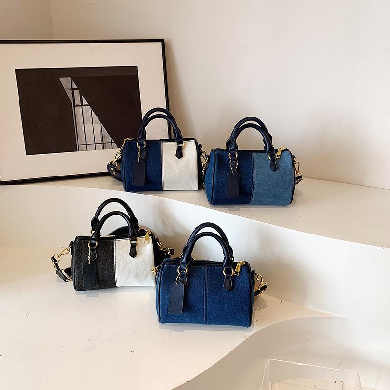 Patchwork Colorblock Small Handbags For Women Denim Shoulder CrossBody Bags Casual Street Boston Designer Purses CLE