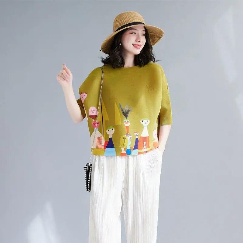 Bluză largă, gât rotund, imprimeu portocaliu, design elegant și care întinerește, casual și subțiază silueta, tricou la modă pentru femei