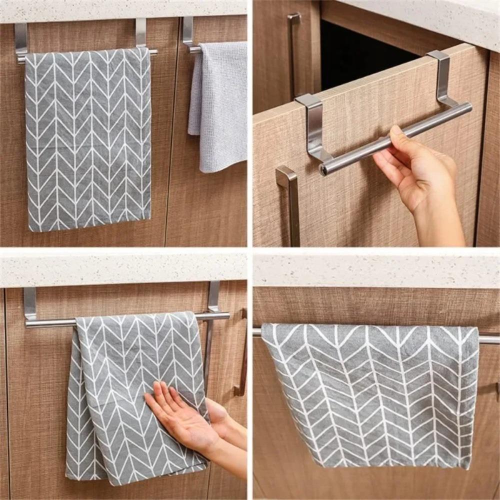New Stainless Steel Bar Bathroom Kitchen Hanging Holder Home Storage Kitchen Tools Towel Rack Over Door Cabinet Shelf Rack