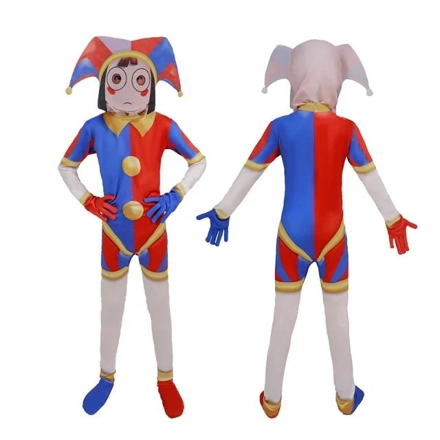 AIAI 2025De Geweldige Kostuum Kinderen Meisjes Pomni Cosplay Digitale Circus Halloween Jumpsuit Carnaval Verjaardag P 150cm&pomni blue