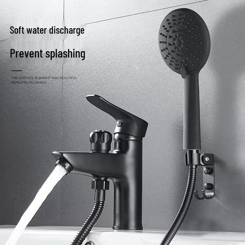 HUANGCHAO Black Brass Basin Mixer Faucet with Handheld Shower