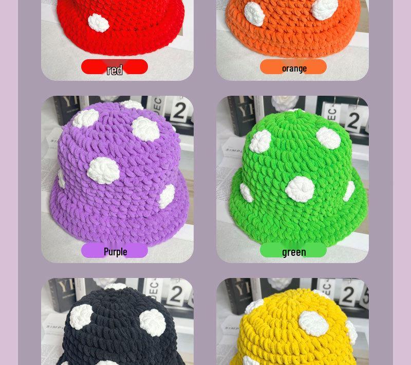 Charming Cartoon Crochet Mushroom Beanie - Cozy, Thick Knit Fisherman Hat for Autumn and Winter.