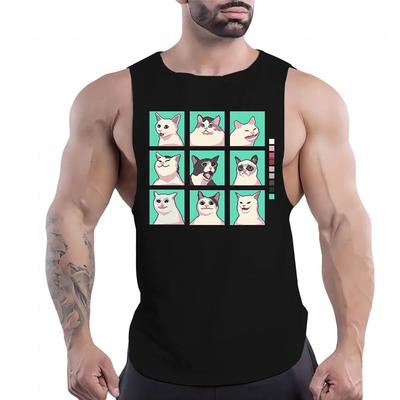 Cztery Pory Roku Męska Moda Outdoor Rekreacja Sport Wielokolorowa Kamizelka Wygodny Top Okrągły Dekolt Nadruk Puzzle Lekki Szybkoschnący Top