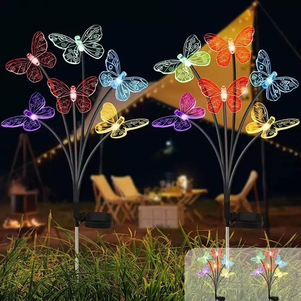 Waterproof Solar Butterfly Lights Outdoor Multi-Color Changing 6/8/10 Heads Solar LED Lights Energy Saving