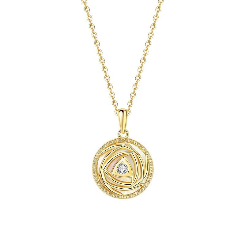 Trendy S925 Sterling Silver Necklace with Rose & White Mother-of-Pearl Pendant for Women 925 Sterling Silver