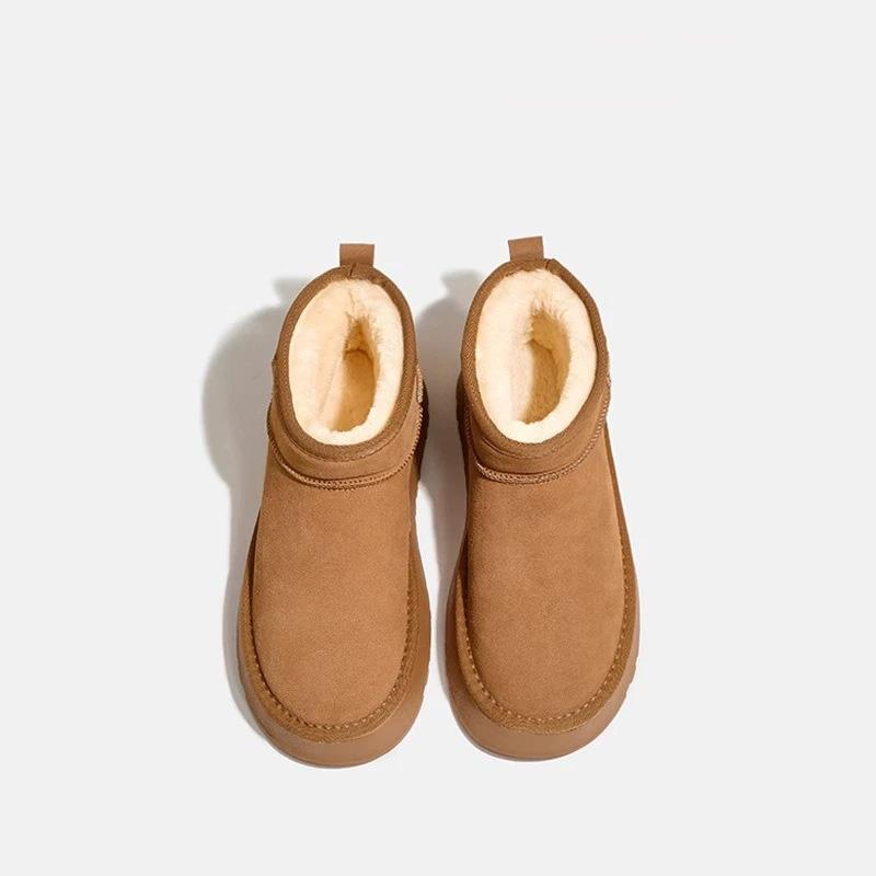 Women Padded Shoes Thick-soled Round Toe Warm Thick Plush Slip-On Platform Ankle Botas Snow Boots