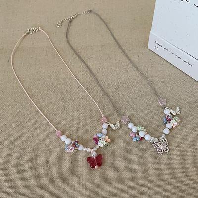 Dopamine Symphony Ice Transparent Butterfly Woven Rope Necklace Female Sweet Cute Personality Fashion Versatile Neck Chain Collarbone Chain