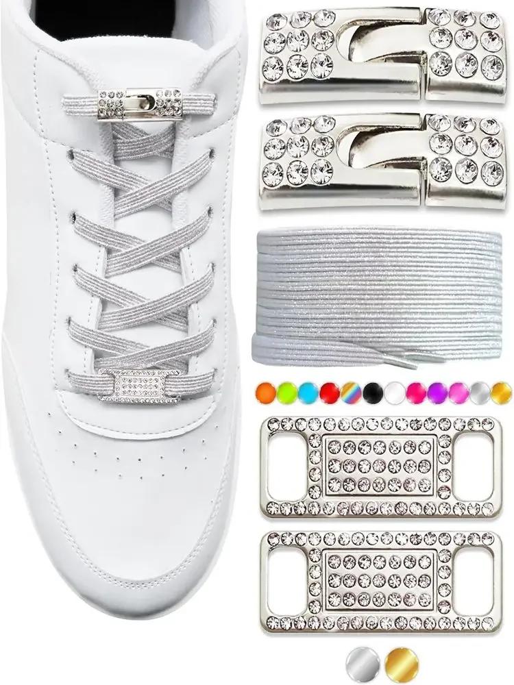 Elastic No Tie Shoe Laces Bling Diamond Cross Locks Shoelace Charms for Women Sneakers Luxury Smart Buckle AF1 Metal Shoelaces
