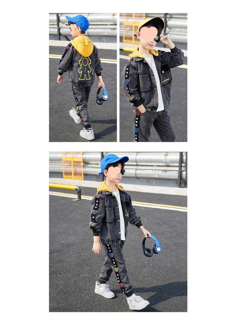 2025 Boys' Fashionable Autumn Denim Outfit - Korean Style Chic Two-Piece Set for Kids