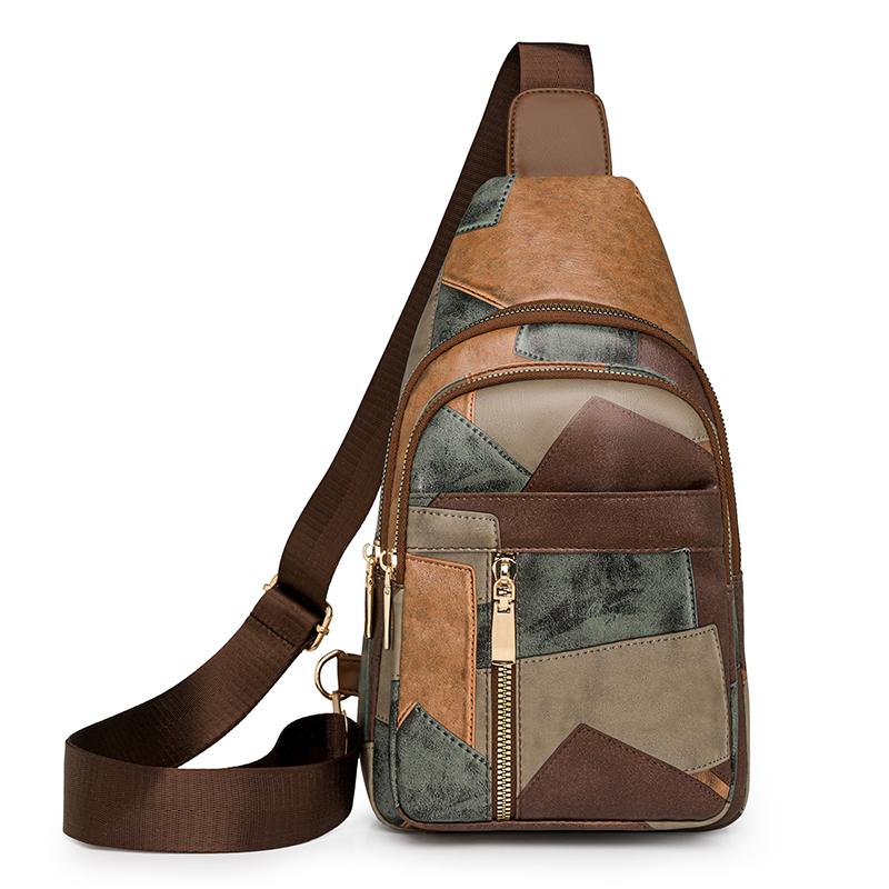 

Женская нагрудная сумка, винтажная, мягкая кожаная сумка через плечо, прошитая сумка через плечо коричневый