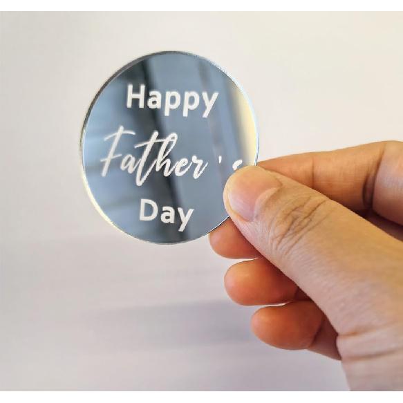 Set of 30 Happy Father's Day Acrylic Cake Cupcake Toppers,Mini Cake Topper Engraved Discs for Birthday Party(Happy Father's Day, Silver Mirror)