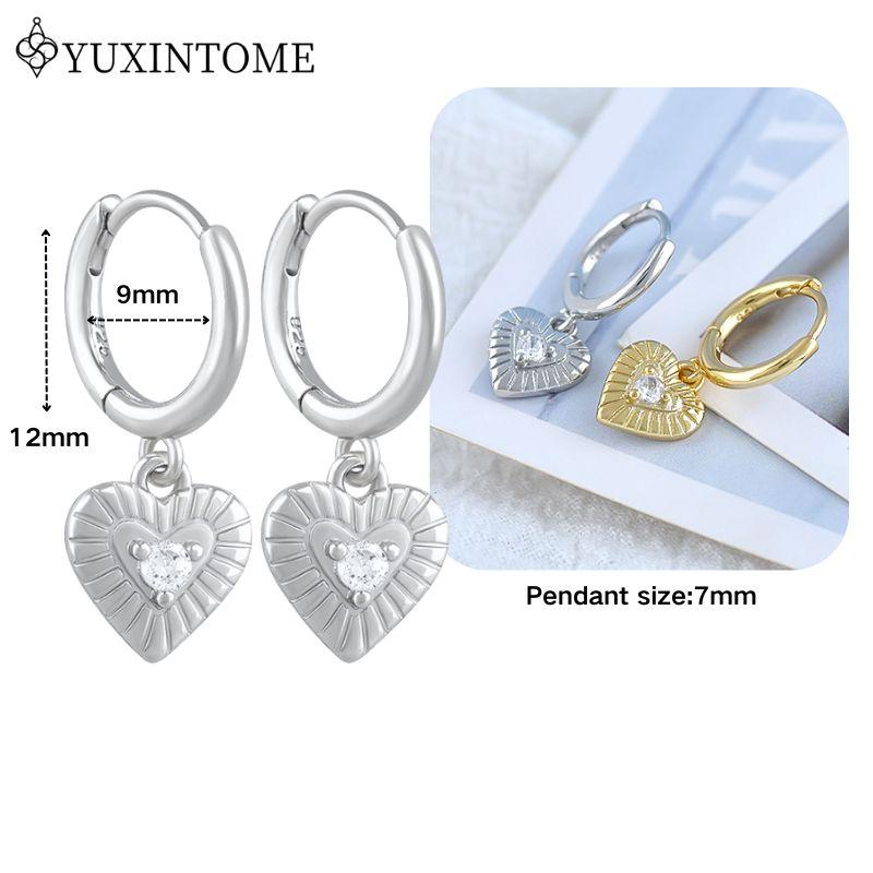 YUXINTOME 925 Silver Ear Needle Zircon Hoop gold Earrings For Women Square Plate Pendant Cutout Heart Earrings Fashion Jewelry