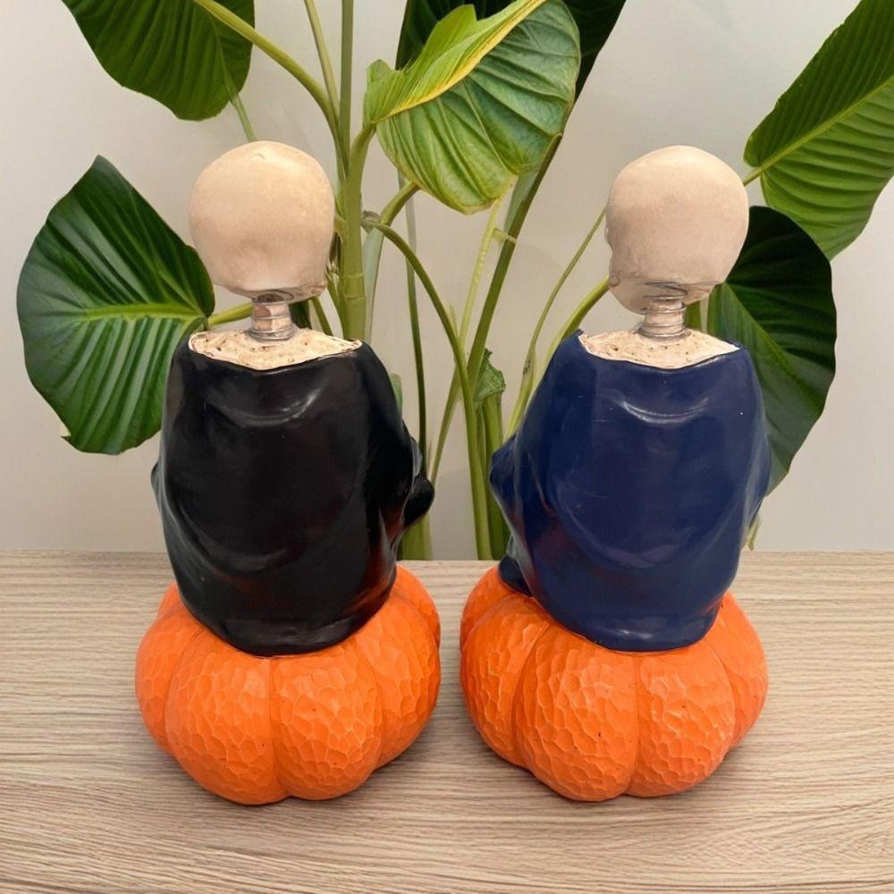 Moving Head Ghost Skeleton Ornament Resin Pumpkins Skeleton Figurines Micro Landscape Ornaments