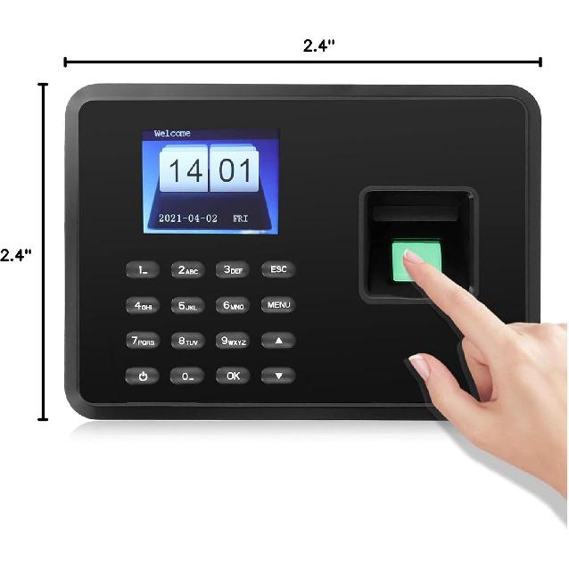 Anwesenheitsmaschine, 2,4-Zoll-Anwesenheitsmaschine Fingerabdruck Biometrisch TFT Farbe, Stechuhr für Mitarbeiter Kleinunternehmen(US-Schwarz)