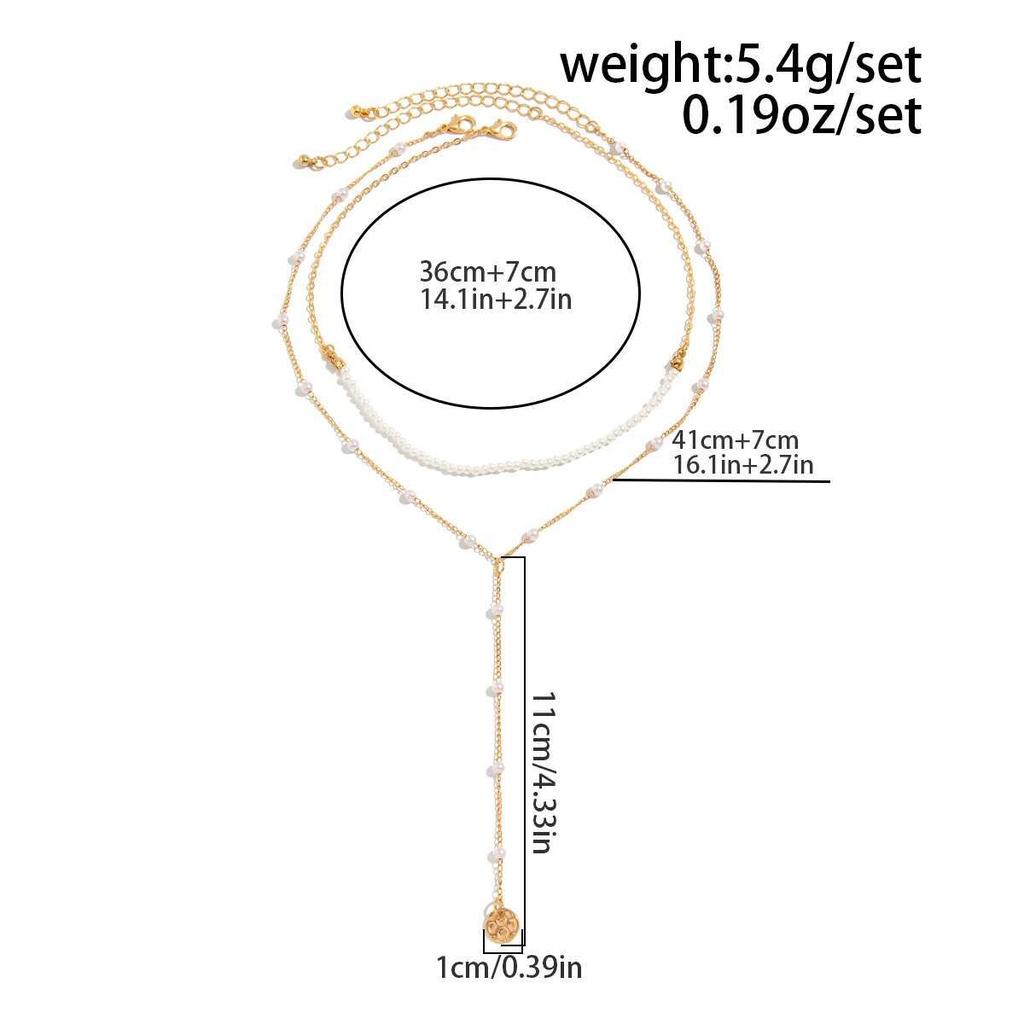 Ingemark 2Pcs/Set Minimalist Imitation Pearl Chain Necklace for Women Collar Trend Vintage Sequin Pendant Choker Party Jewelry
