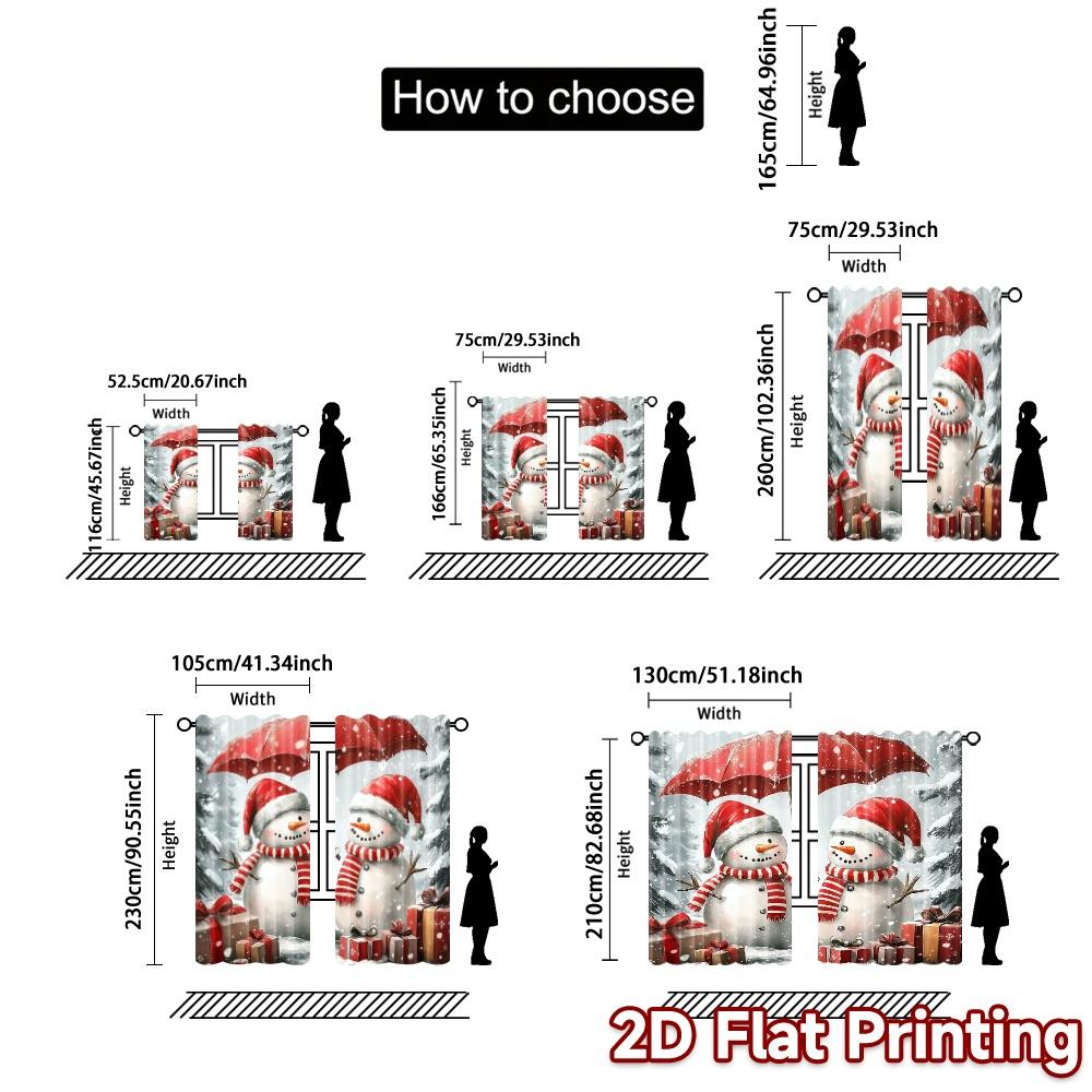 2pcs  Curtains Christmas Snowmen Merry Winter Fun Print Chic Curtains Versatile Fabric Curtains Versatile All Perfect for Living