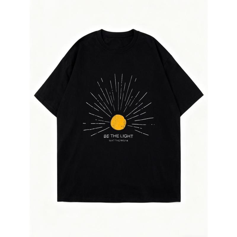 Schwarzes Oversized T-Shirt mit Sonnenschein-Design und Be The Light Matthäus 514 Text für Freizeitkleidung
