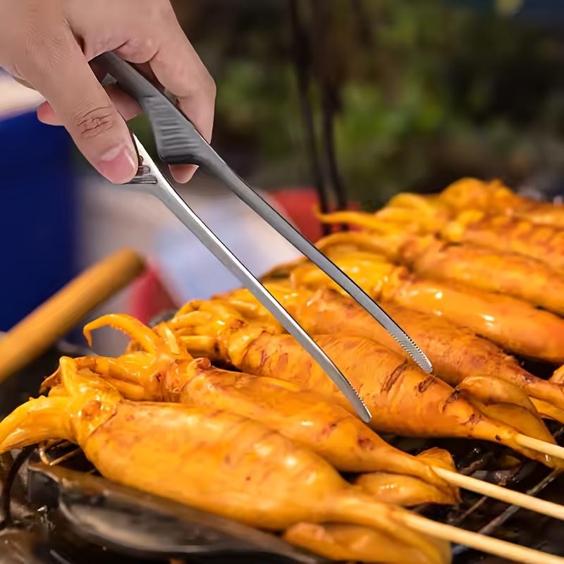 Grillzange aus Edelstahl, Selbststehende, rutschfeste Grillzange zum Servieren von Speisen, Salat, Camping, Barbecue, Langlebige Kochutensilien, Salatservierwerkzeuge