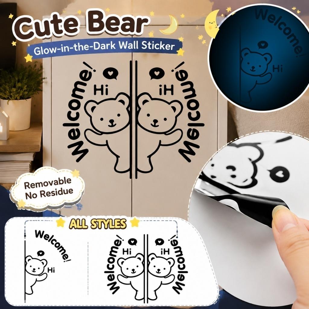 Removable In the Dark Bear Wall Decals for Bedroom Living Room - Cute Animal Stickers