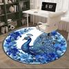 Blue Peacock Floral Art Round Carpet Chair Cushion Round Entryway Rug, Soft Round Rugs for Living Room, Bedroom, Circle Carpet Decor Gifts