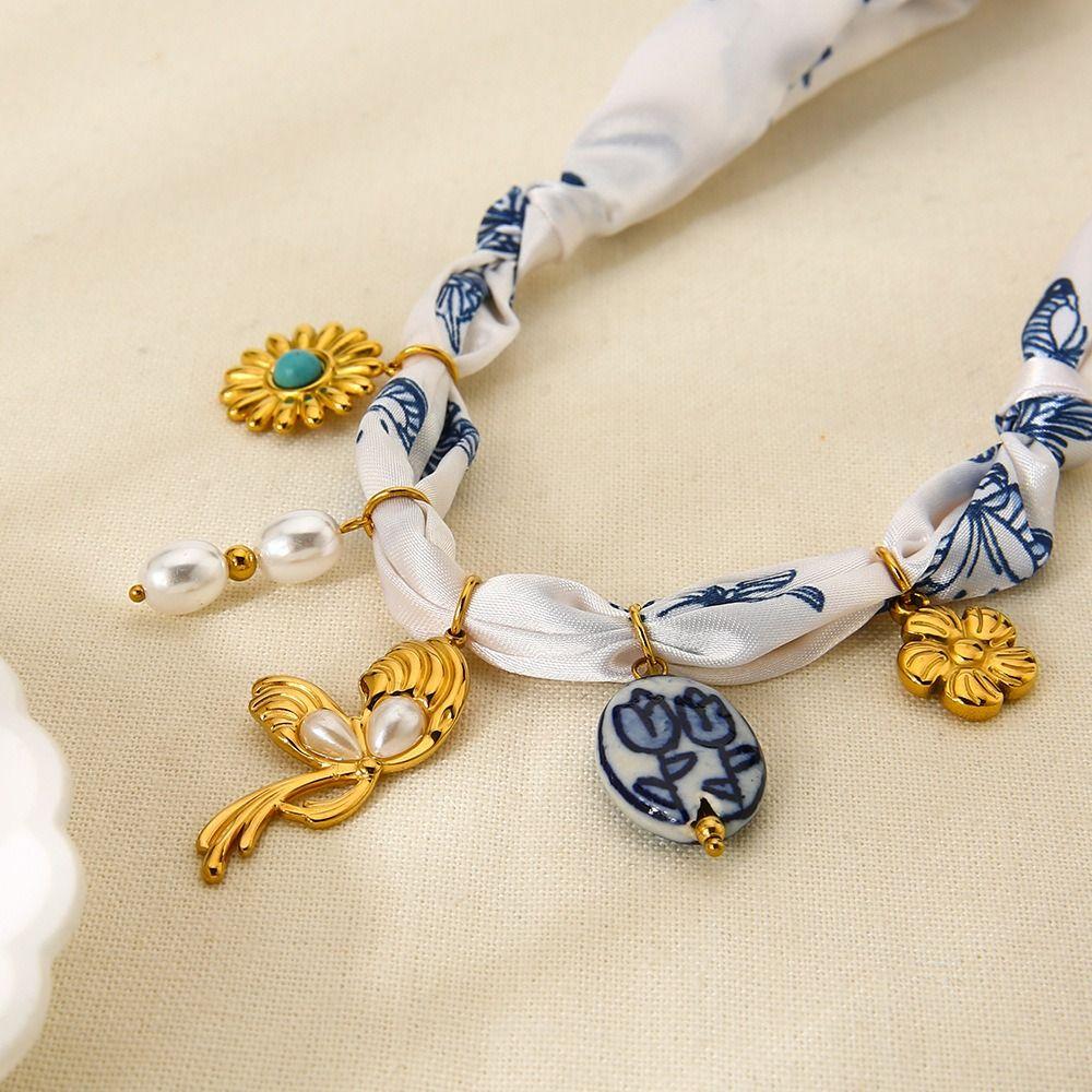 Flower Beach Ocean Series Necklace Shell Dopamine Necklace Cloth Wrap Scarf Chain Necklace  Girls