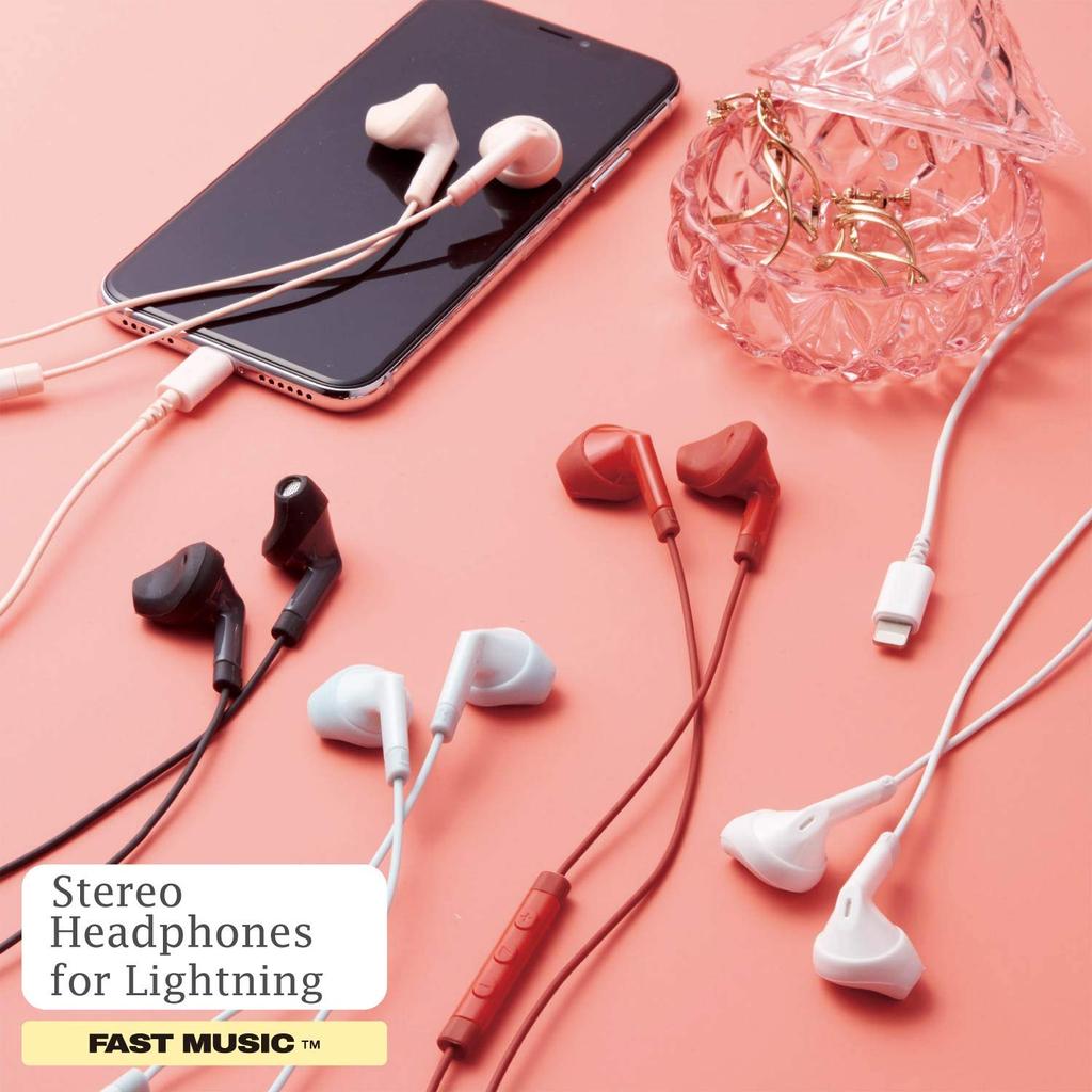Elecom Lightning Earphones, 13.6mm Driver, MFI Certified, FAST MUSIC F10I Series, with Mic, White, EHP-LF10IMBWH