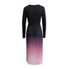 Women's Pleated Gradient Midi Dress Long Sleeve Swing A-line Dress Slim Fit Crew Neck Flowy Cocktail Dress